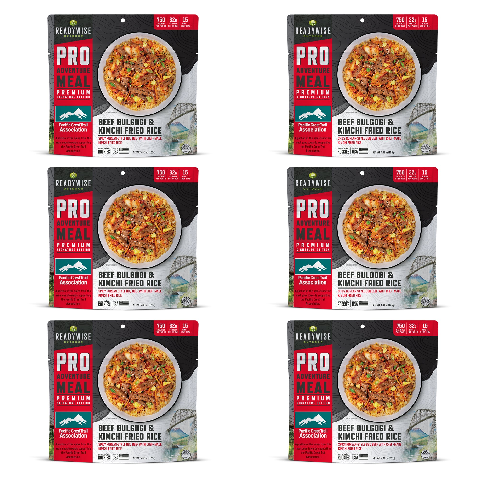 READYWISE Beef Bulgogi & Kimchi Fried Rice - Signature Edition Pro Adventure Meal with the Pacific Crest Trail Association(6 Pack)