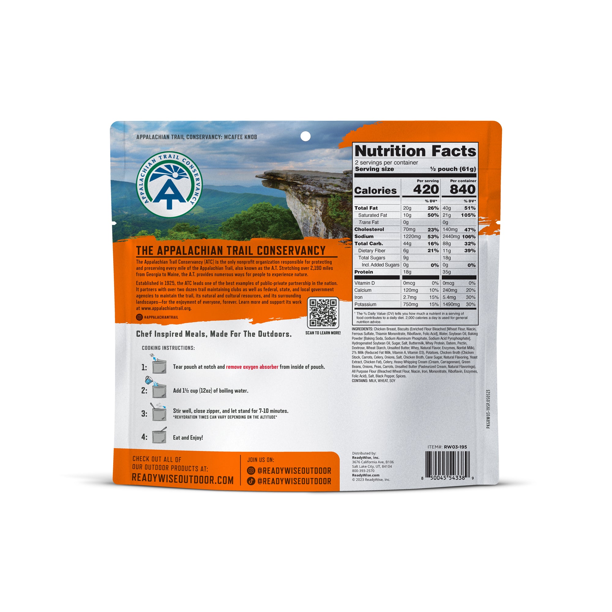 READYWISE Country Style Chicken Pot Pie - Signature Edition Pro Adventure Meal with Appalachian Trail Conservancy (6 Pack)