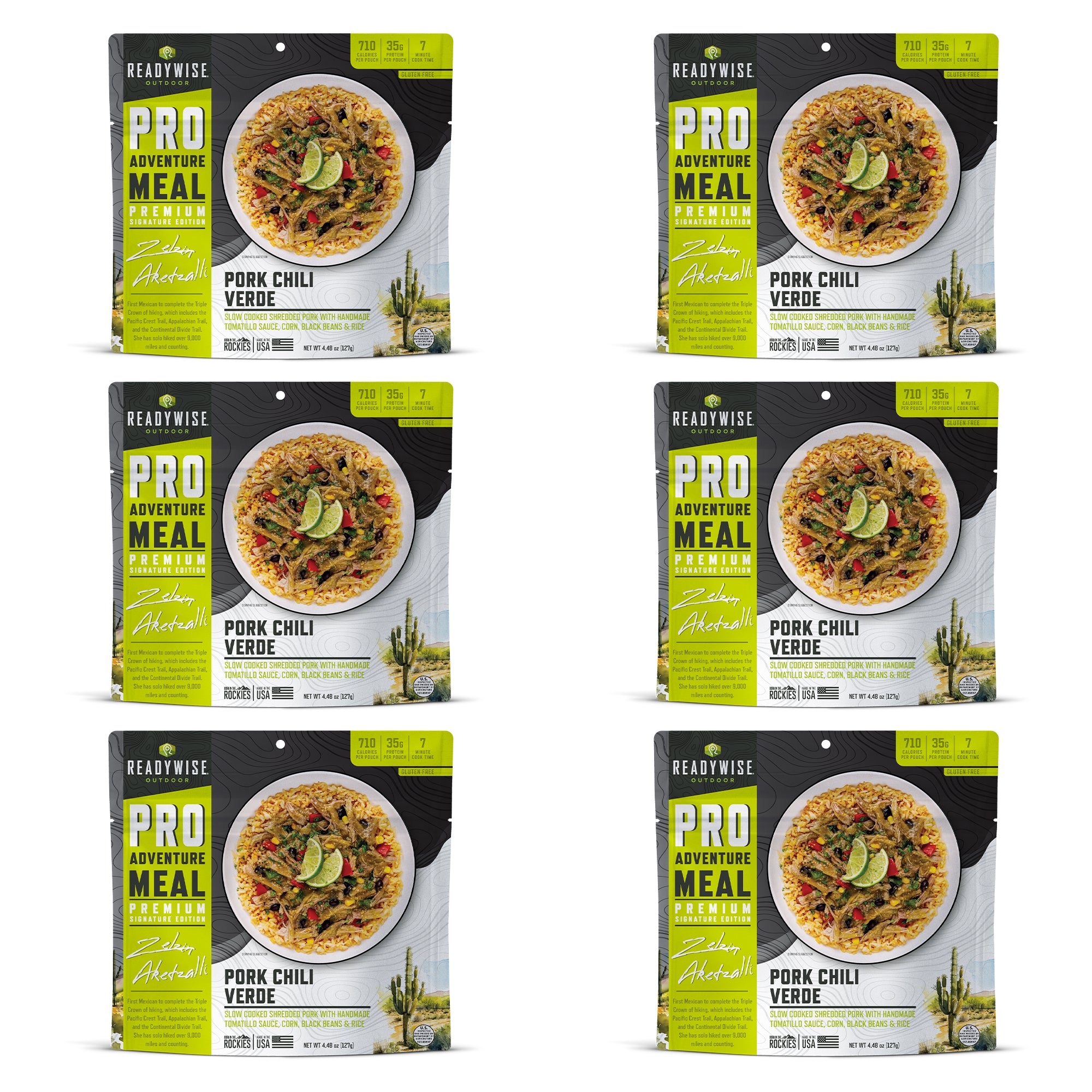 READYWISE Traditional Pork Chili Verde - Signature Edition Pro Adventure Meal with Zelzin Aketzalli(6 Pack)