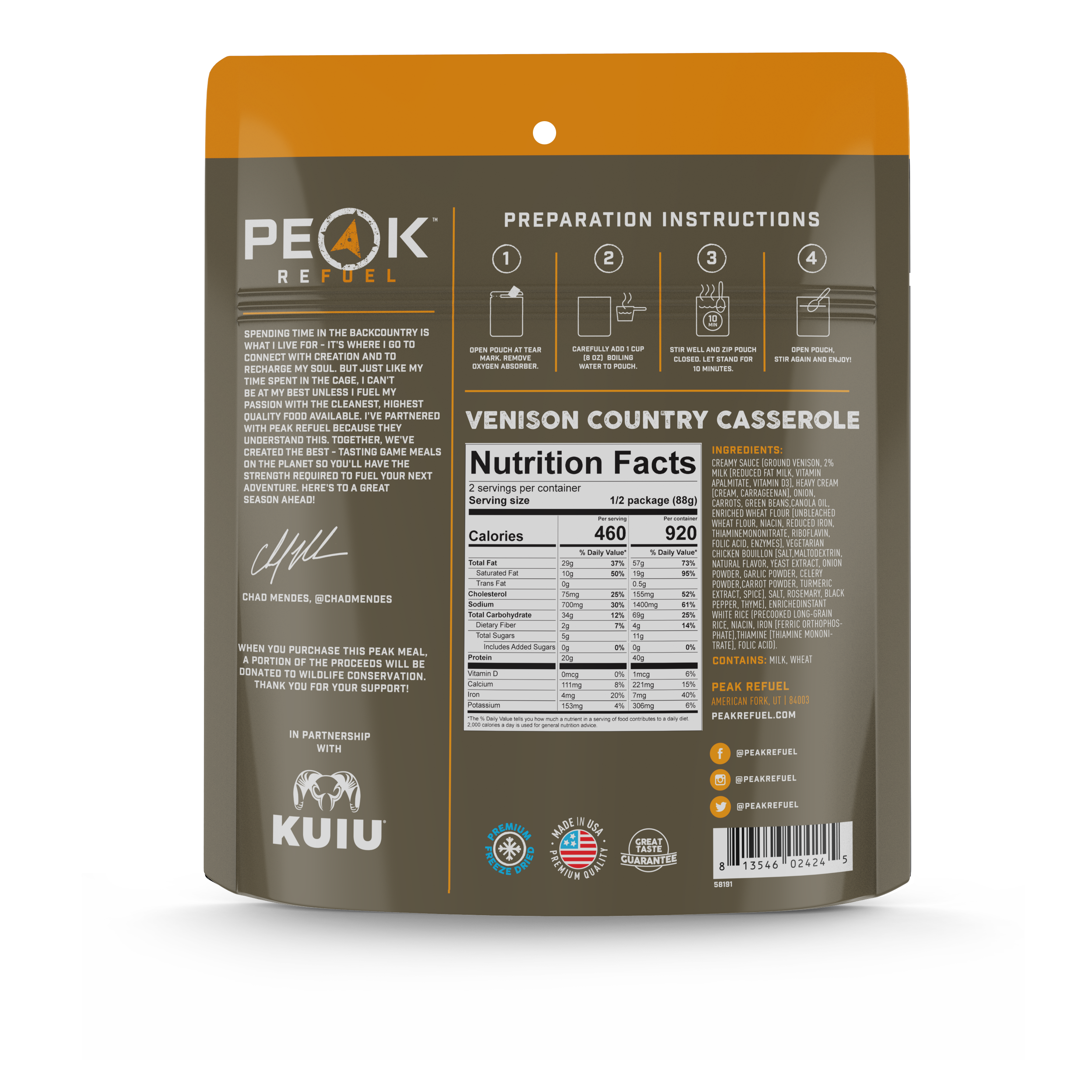 PEAK REFUEL CHAD MENDES Venison Country Casserole