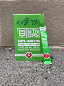 MTN OPS SUPER GREENS Organic Superfood Powder (Raspberry) On The Go Packs (12)