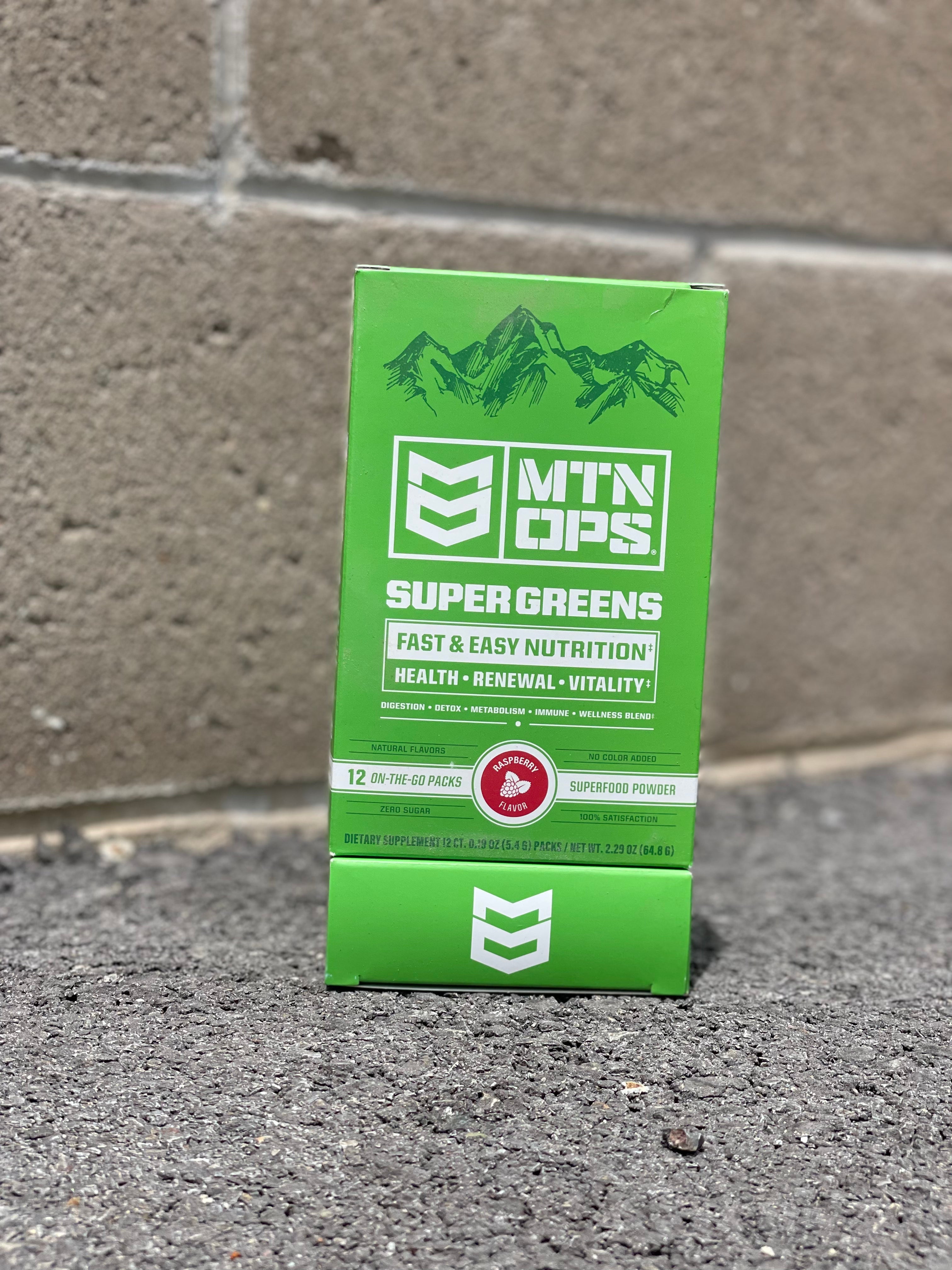 MTN OPS SUPER GREENS Organic Superfood Powder (Raspberry) On The Go Packs (12)